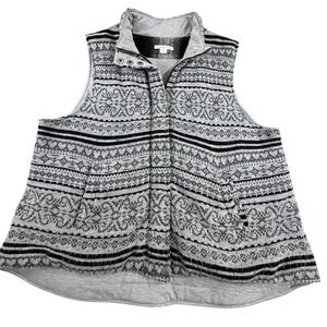Coldwater Creek Women's Fair Isle Knit Vest Wool XL 18 Gray Black Zip Collar